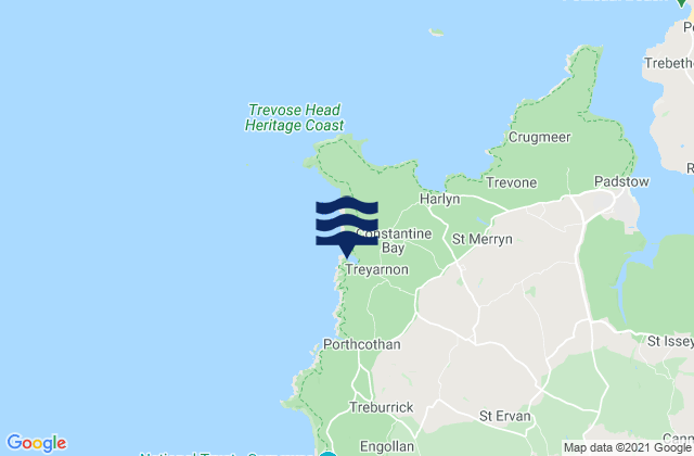 Mapa da tábua de marés em Treyarnon Bay Beach, United Kingdom