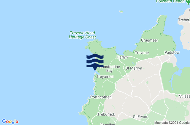 Mapa da tábua de marés em Treyarnon Bay, United Kingdom