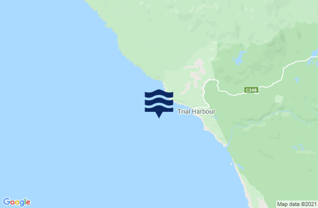Mapa da tábua de marés em Trial Harbour, Australia