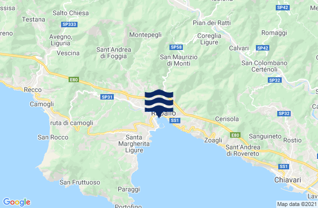 Mapa da tábua de marés em Tribogna, Italy