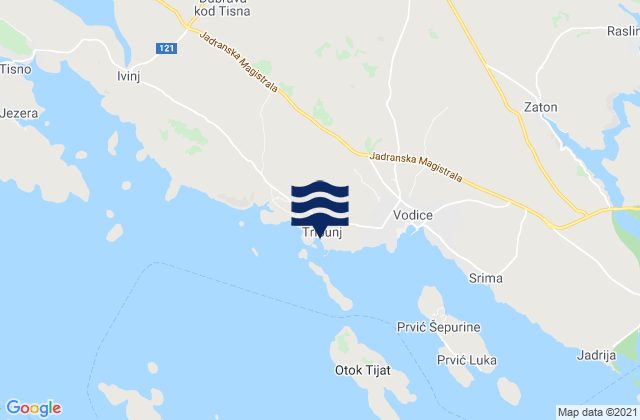 Mapa da tábua de marés em Tribunj, Croatia