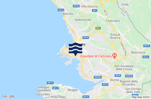 Mapa da tábua de marés em Trieste, Italy