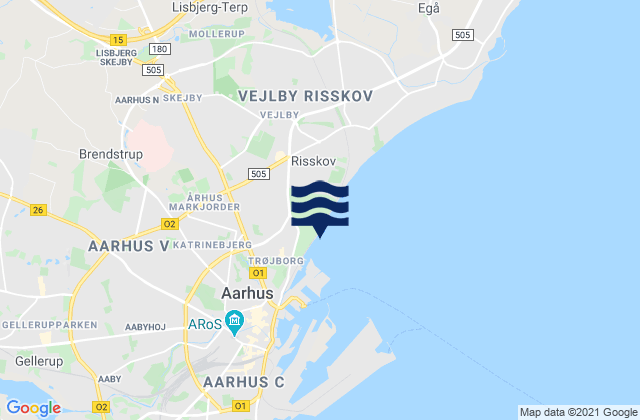 Mapa da tábua de marés em Trige, Denmark