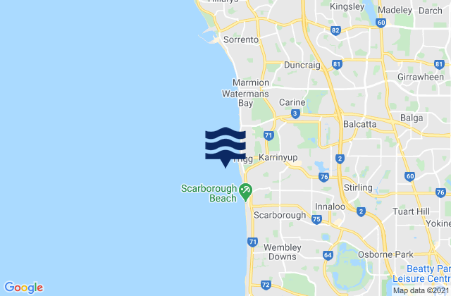 Mapa da tábua de marés em Trigg Point, Australia