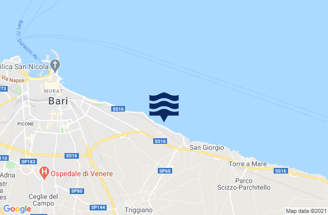 Mapa da tábua de marés em Triggiano, Italy