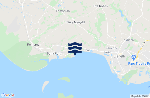 Mapa da tábua de marés em Trimsaran, United Kingdom