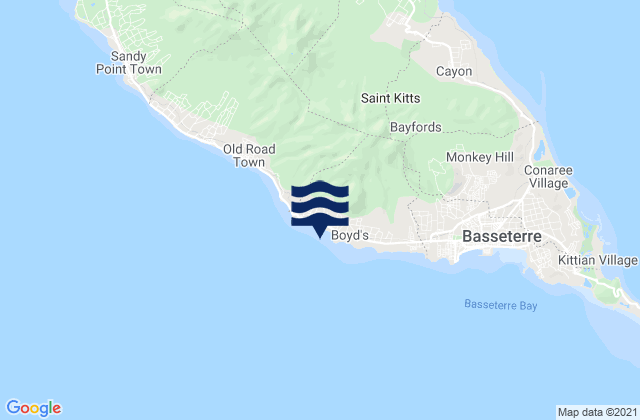 Mapa da tábua de marés em Trinity, Saint Kitts and Nevis