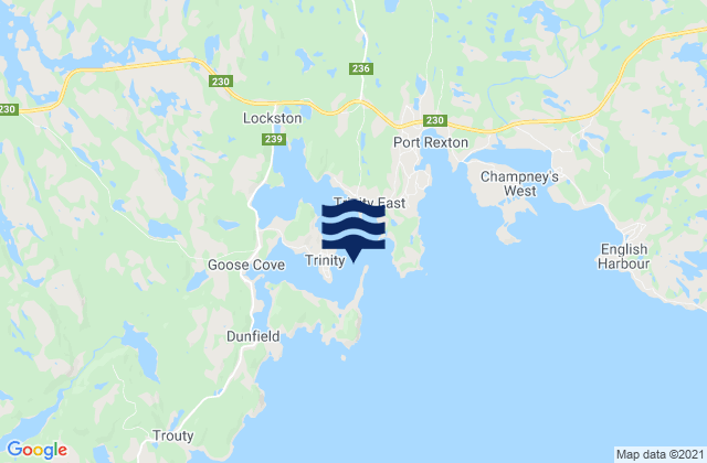 Mapa da tábua de marés em Trinity, Canada
