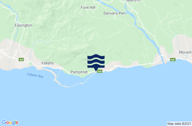 Mapa da tábua de marés em Trinity Ville, Jamaica