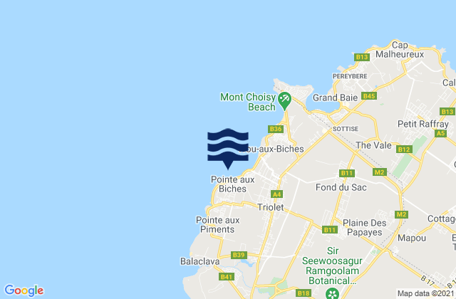 Mapa da tábua de marés em Triolet, Mauritius