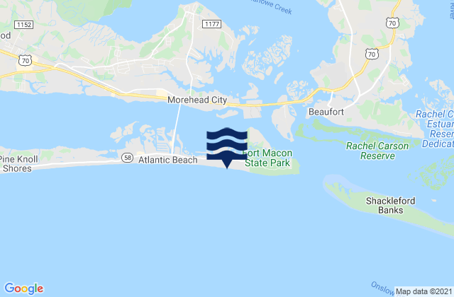 Mapa da tábua de marés em Triple Ess Marina (Bogue Sd.), United States