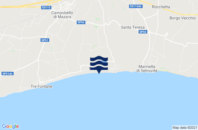 Mapa da tábua de marés em Triscina, Italy