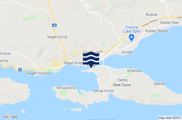 Mapa da tábua de marés em Trogir, Croatia
