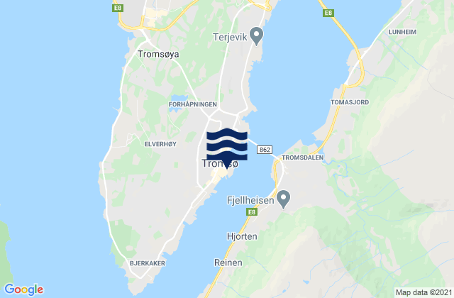 Mapa da tábua de marés em Tromsø, Norway