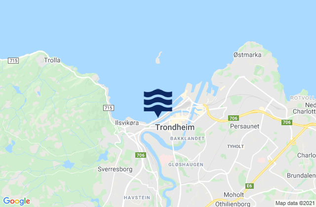 Mapa da tábua de marés em Trondheim Havn, Norway
