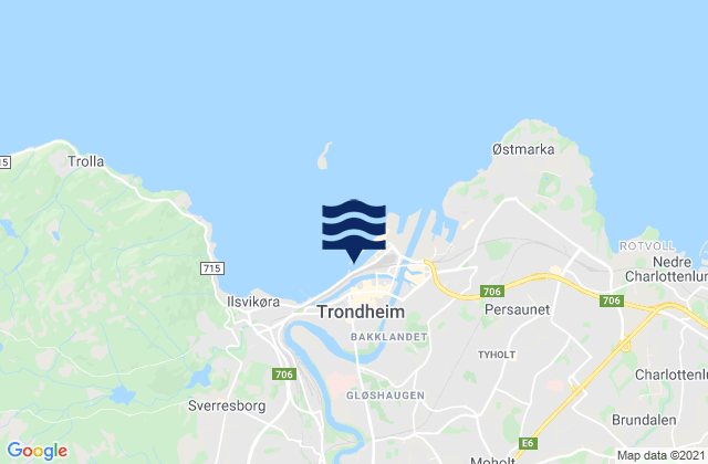 Mapa da tábua de marés em Trondheim, Norway