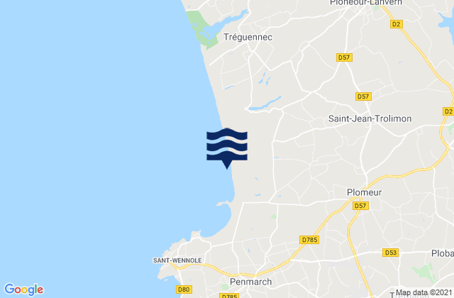 Mapa da tábua de marés em Tronoen, France