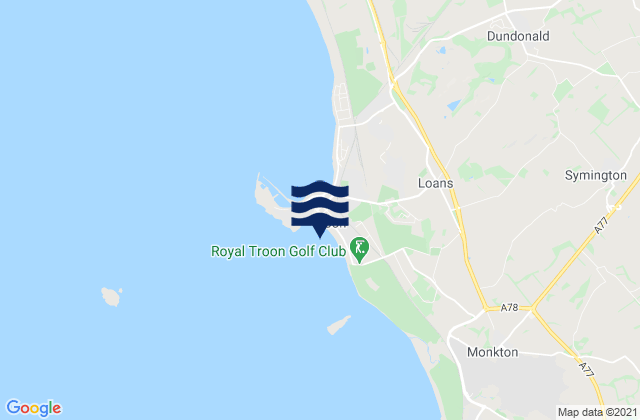 Mapa da tábua de marés em Troon Beach, United Kingdom