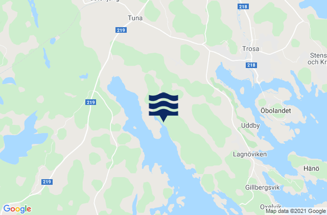 Mapa da tábua de marés em Trosa Kommun, Sweden