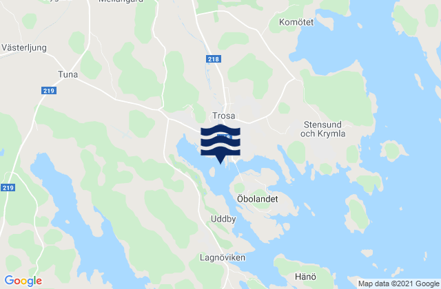 Mapa da tábua de marés em Trosa, Sweden