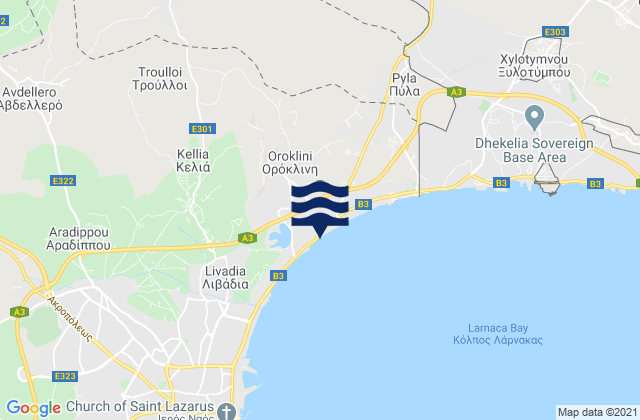 Mapa da tábua de marés em Troúlloi, Cyprus