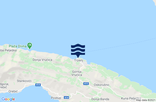 Mapa da tábua de marés em Trpanj, Croatia