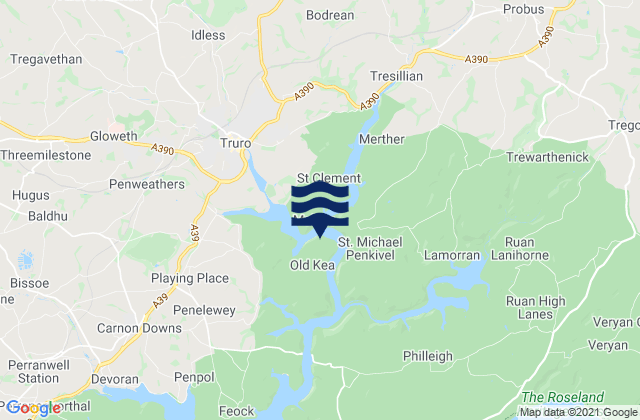 Mapa da tábua de marés em Truro, United Kingdom