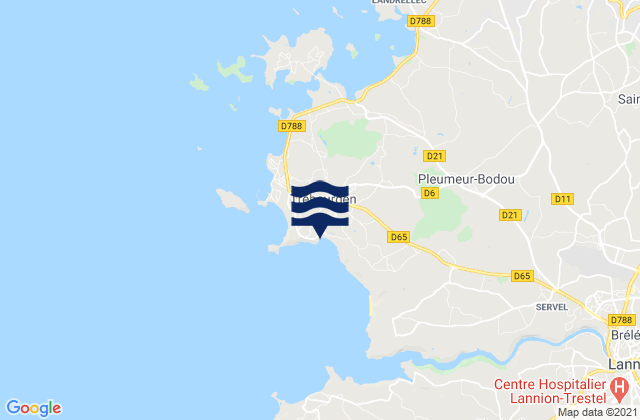 Mapa da tábua de marés em Trébeurden, France