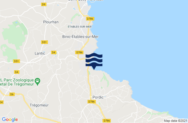 Mapa da tábua de marés em Trémuson, France