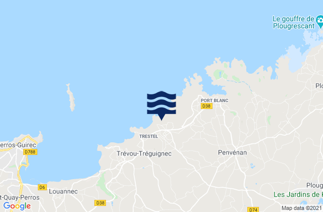 Mapa da tábua de marés em Trévou-Tréguignec, France