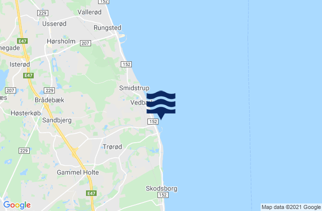 Mapa da tábua de marés em Trørød, Denmark