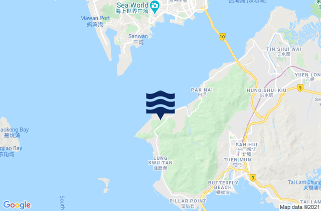 Mapa da tábua de marés em Tsang Tsui, Hong Kong