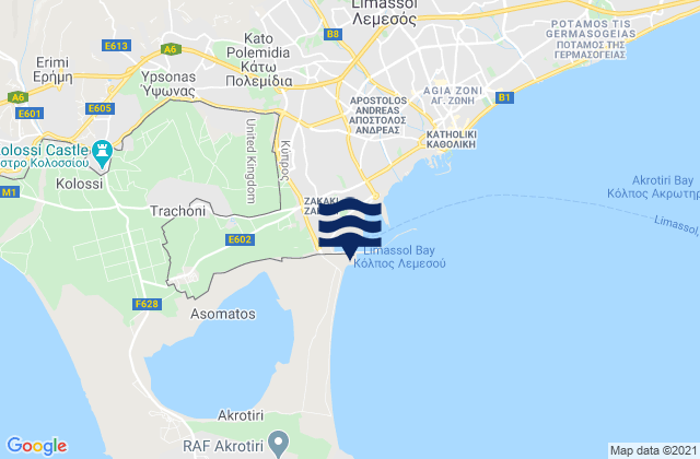 Mapa da tábua de marés em Tserkézoi, Cyprus