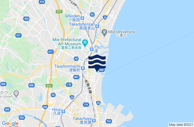 Mapa da tábua de marés em Tsu-shi, Japan