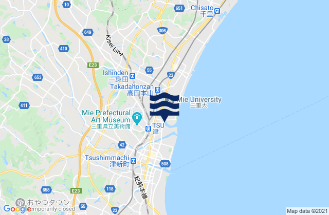 Mapa da tábua de marés em Tsu, Japan