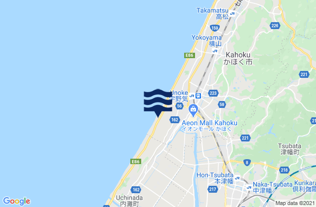 Mapa da tábua de marés em Tsubata, Japan