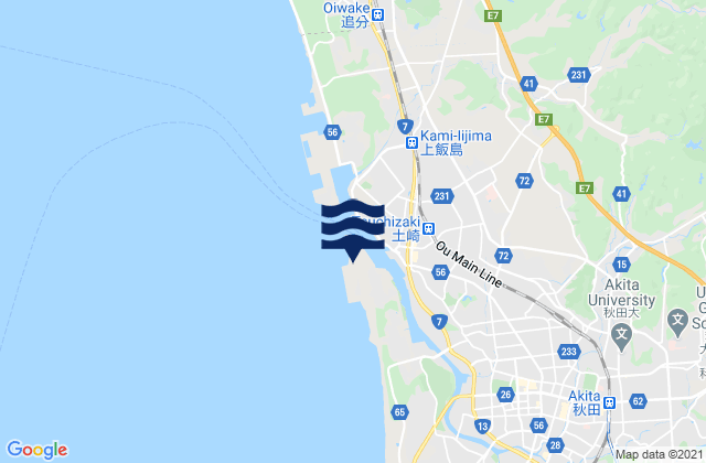 Mapa da tábua de marés em Tsuchizaki, Japan