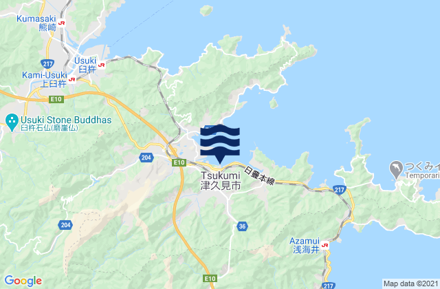 Mapa da tábua de marés em Tsukumi-shi, Japan