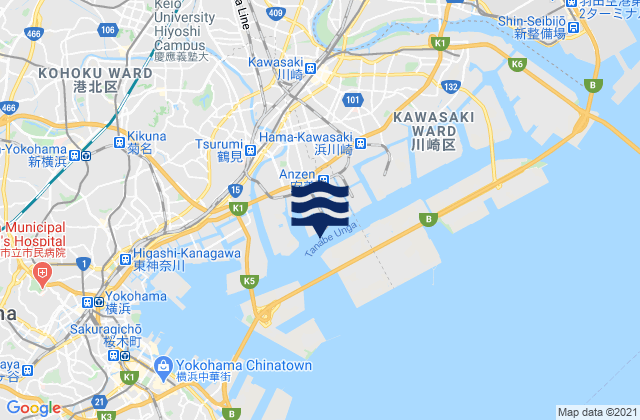Mapa da tábua de marés em Tsurumi-ku, Japan
