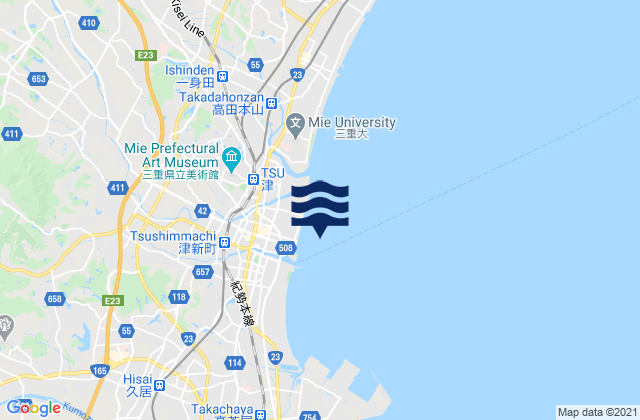 Mapa da tábua de marés em Tu, Japan