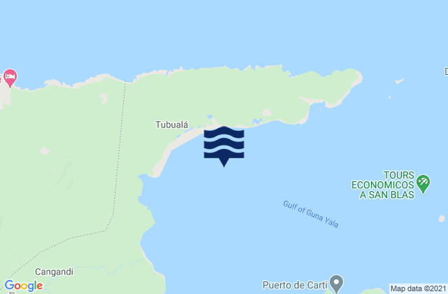 Mapa da tábua de marés em Tubualá, Panama
