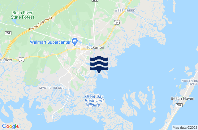 Mapa da tábua de marés em Tuckerton, United States