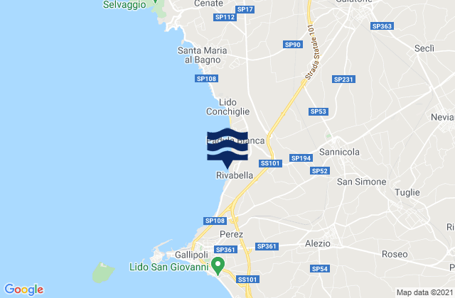 Mapa da tábua de marés em Tuglie, Italy