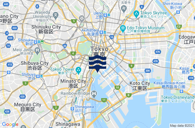 Mapa da tábua de marés em Tukizi, Japan
