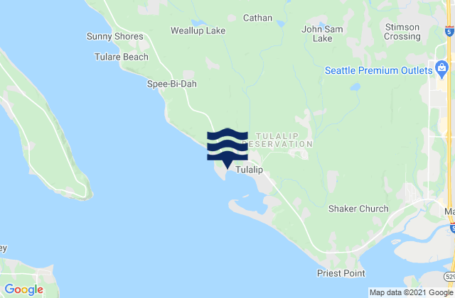 Mapa da tábua de marés em Tulalip, United States