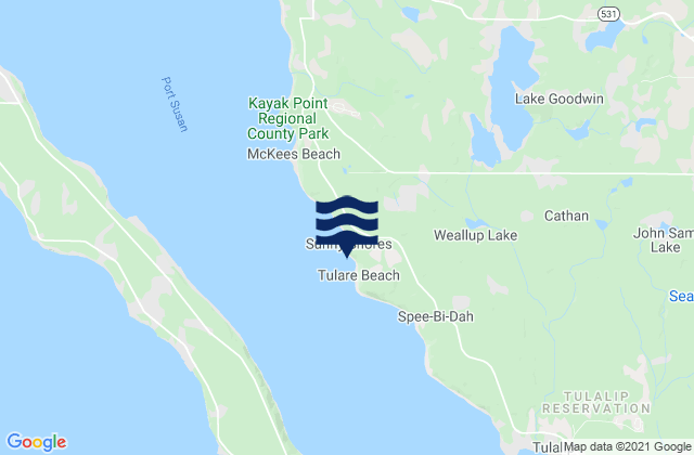 Mapa da tábua de marés em Tulare Beach Port Susan, United States