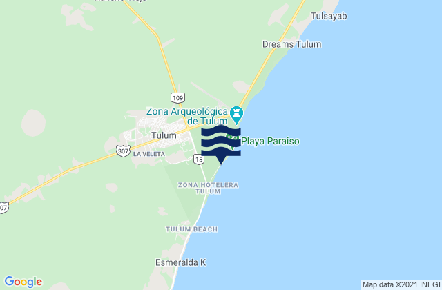 Mapa da tábua de marés em Tulum, Mexico
