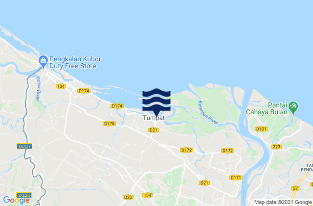 Mapa da tábua de marés em Tumpat, Malaysia