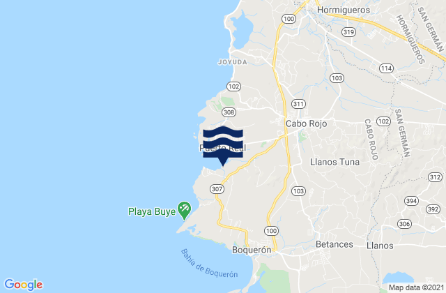 Mapa da tábua de marés em Tuna Barrio, Puerto Rico