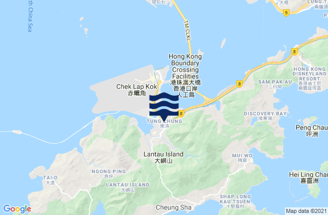 Mapa da tábua de marés em Tung Chung, Hong Kong